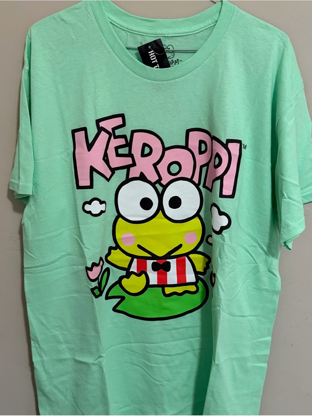 Hot Topic Mint Keroppi Graphic Tee with Pink Logo